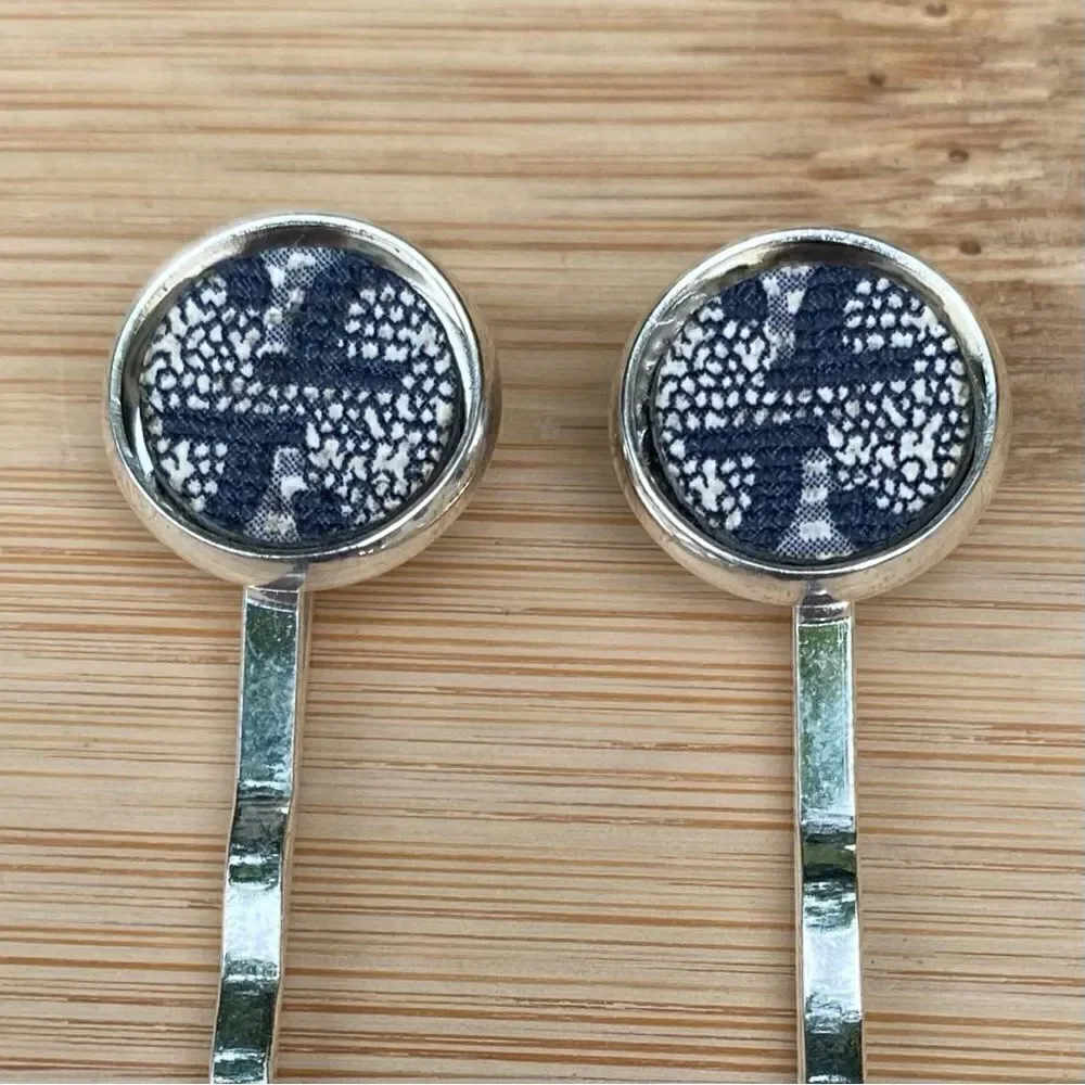 Upcycled/Repurposed Gucci Blue Monogram Bobby Pins/Hairclips. Designer Luxury